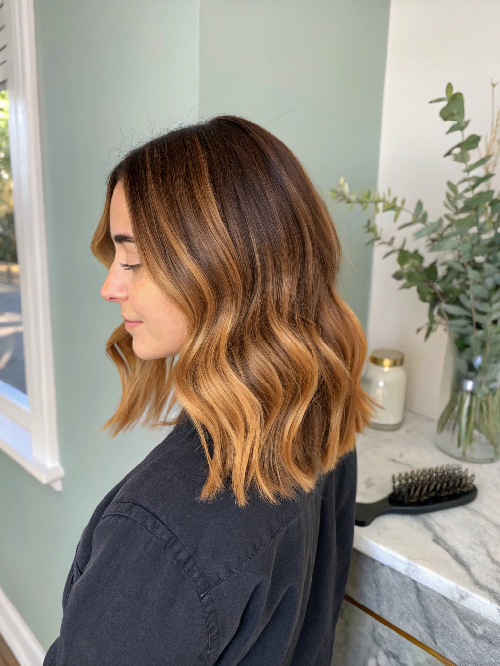 Soft hand-painted balayage highlights in natural light