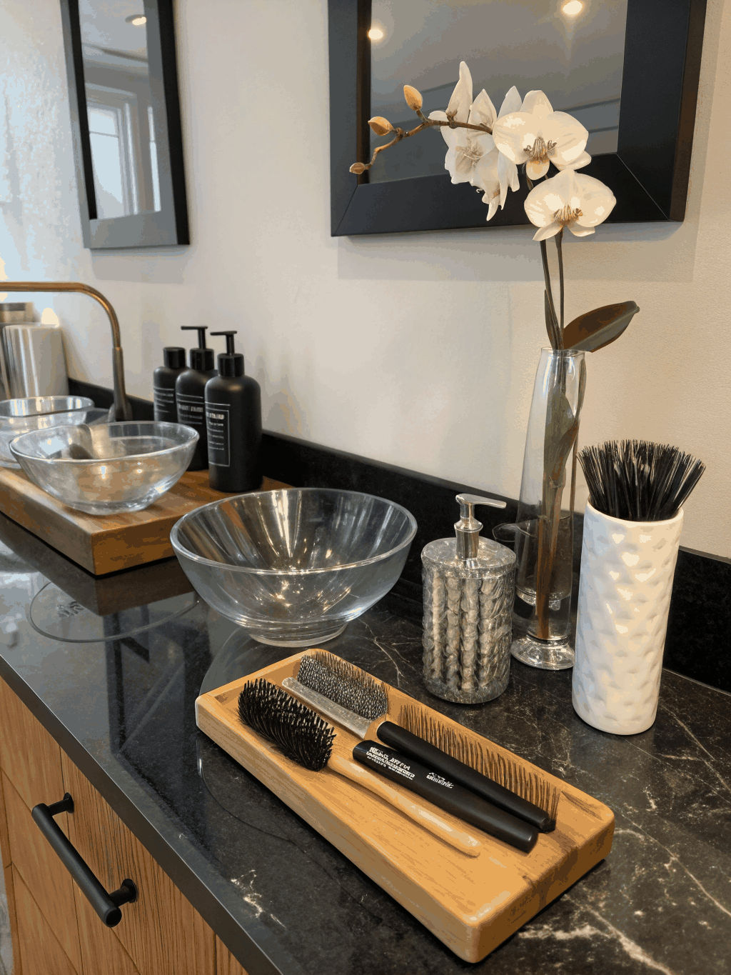 A collection of professional hair color tools