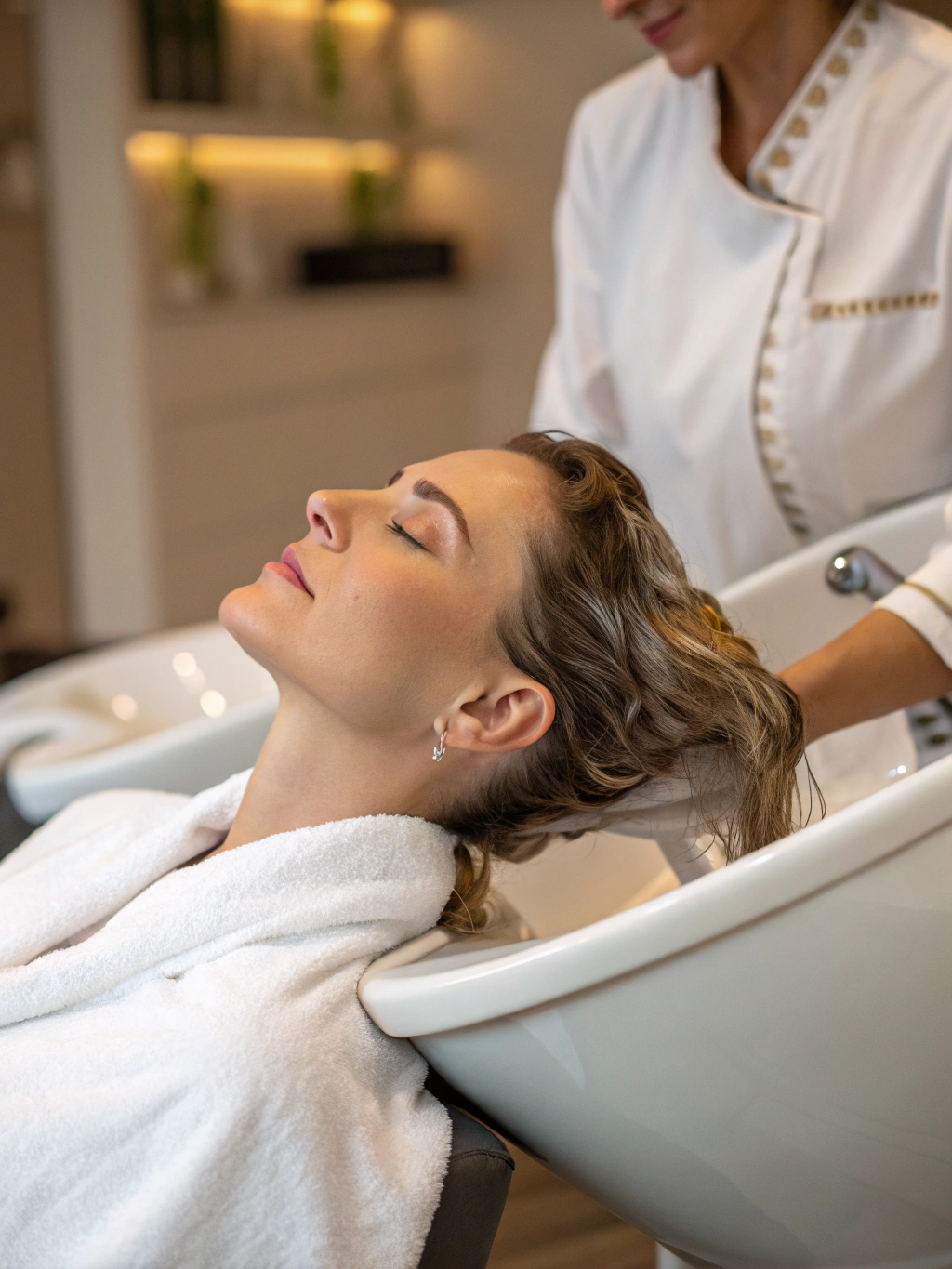 Client receiving a luxury deep-conditioning treatment